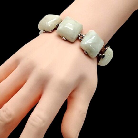 Hutton Wilkinson White Puffy Square Link Toggle Bracelet - Picture 12 of 13